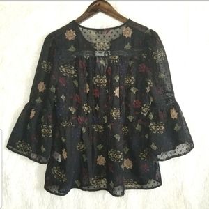 Lucky Brand Sheer Bell-Sleeve Top